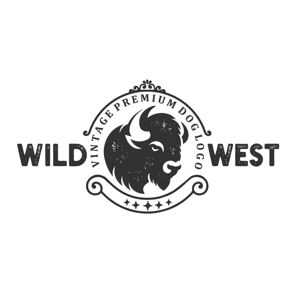 bison buffalo head monochrome vintage badge logo graphic illustration vector