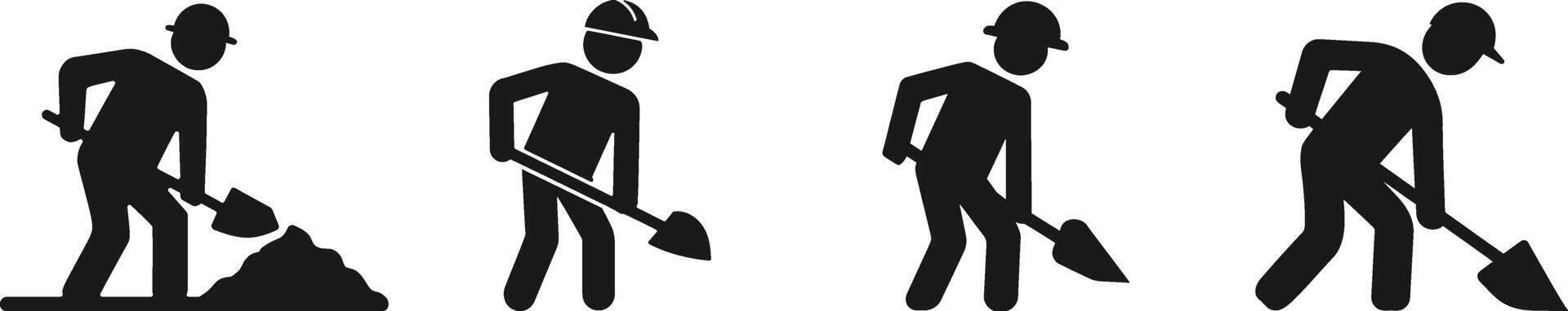 Construction Worker Digging Silhouette Bundle. Construction Worker Silhouette. Worker. vector