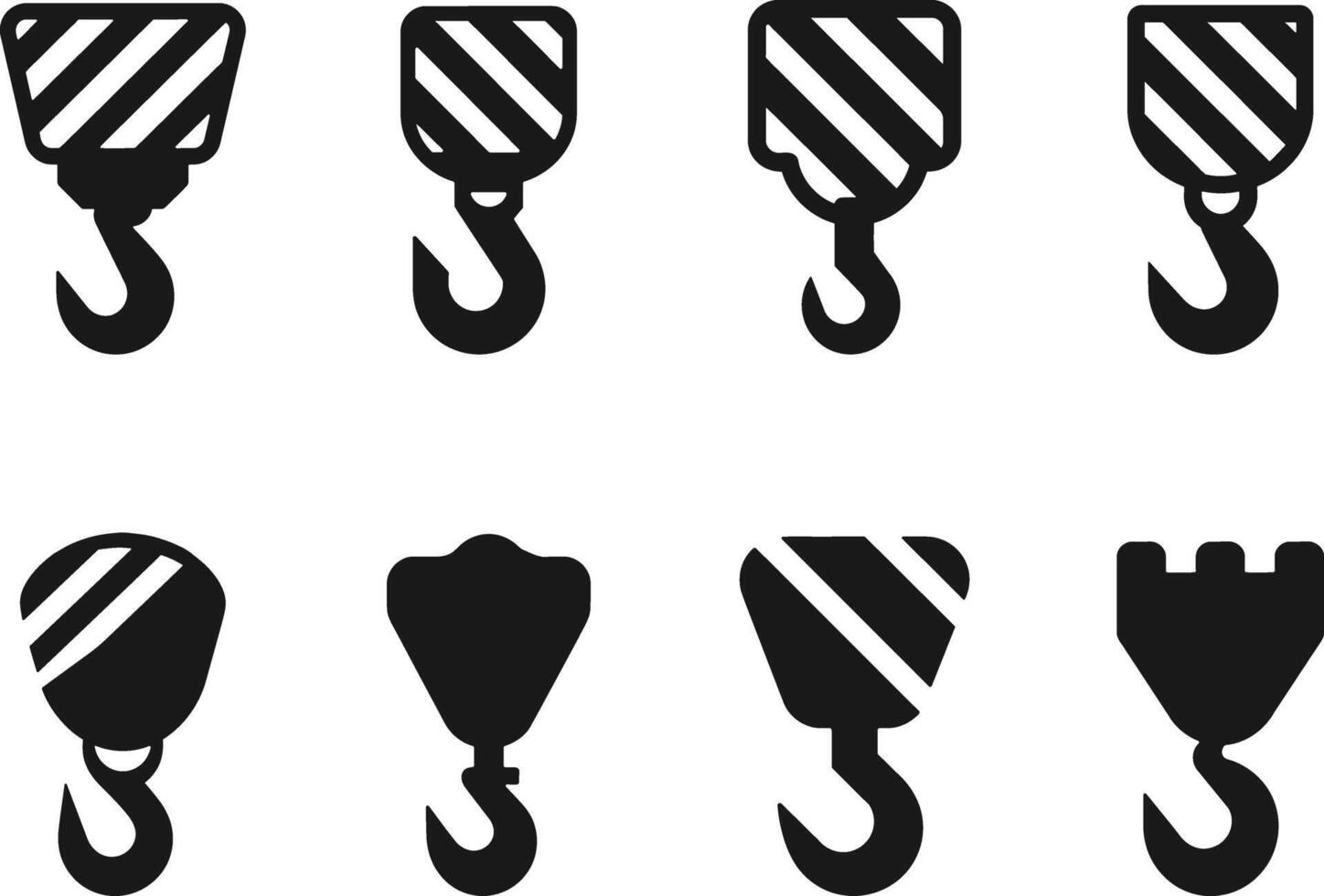 Crane Hooks Vectors Icons Set for Industrial Design. Crane Hook Silhouette Bundle. Crane Hook Icons.