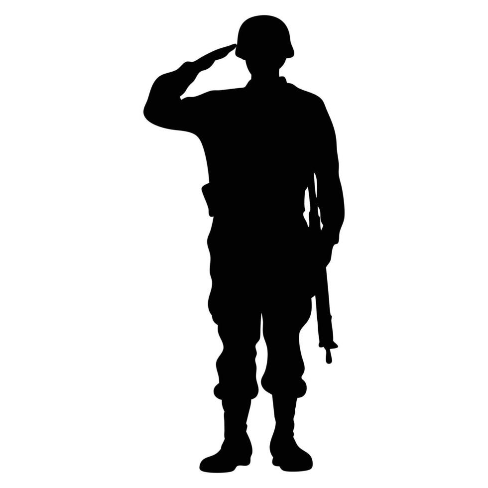 Silhouetted Soldier Saluting Respect Military Honor Veteran Army vector
