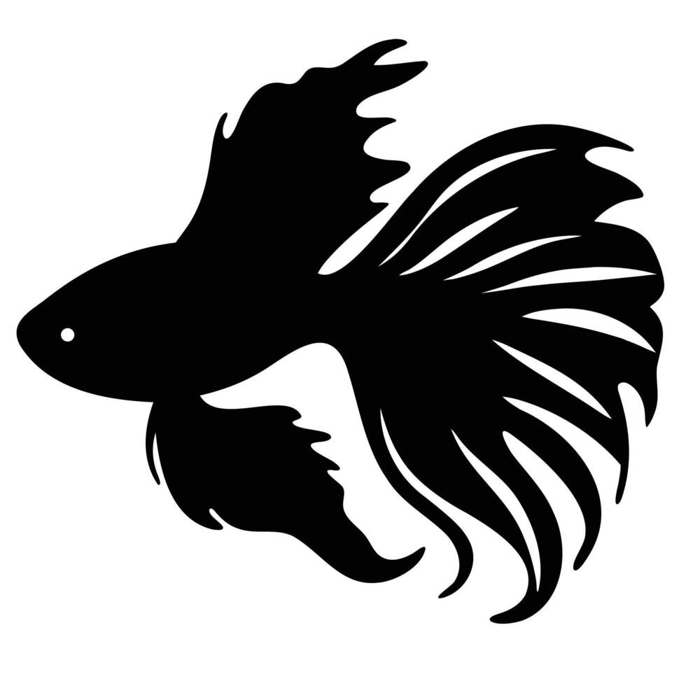 silhouette of a black and white betta fish on a white background vector