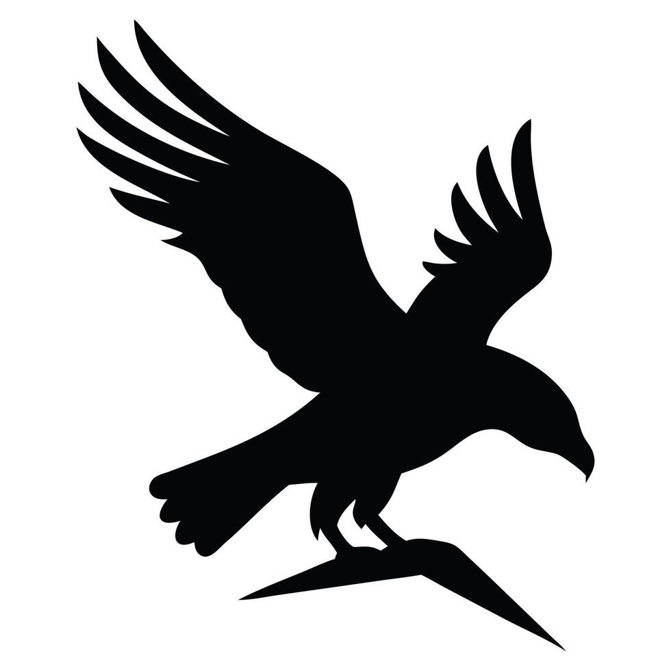 Black Raven Silhouette in Flight Minimalist Bird Art vector