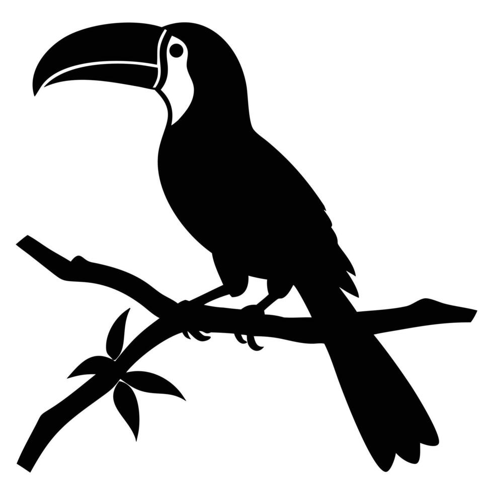 Majestic Toucan Silhouette Perched on Branch Tropical Bird Wildlife Nature Graphic Design Element vector