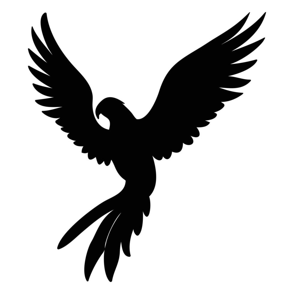 Majestic Parrot Silhouette Soaring with Wings Spread Wide Against White Background vector