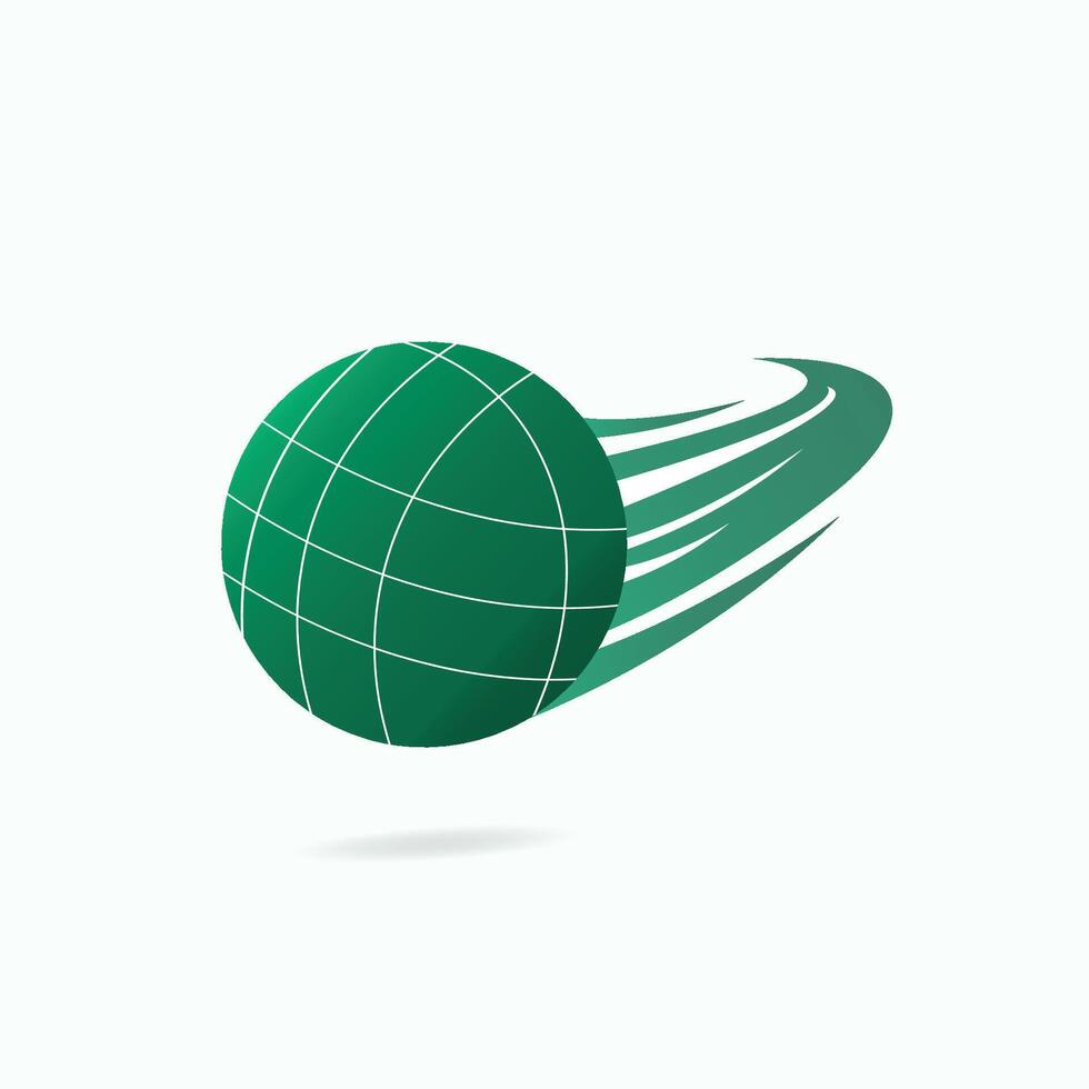 Green bocce ball with curved motion trails, symbolizing speed, energy, and sports action on a white background. vector