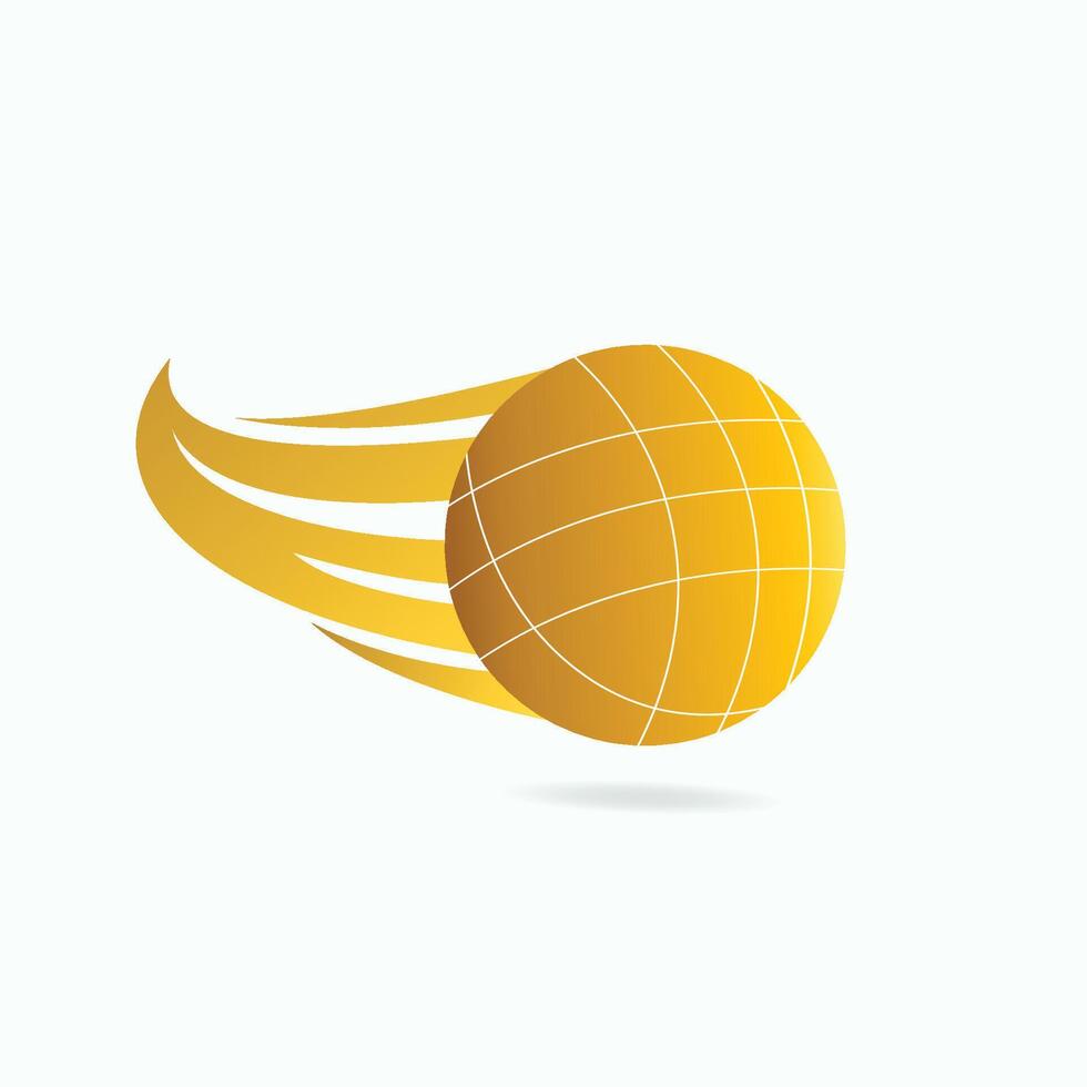 Yellow bocce ball with curved motion trails, symbolizing speed, energy, and sports action on a white background. vector