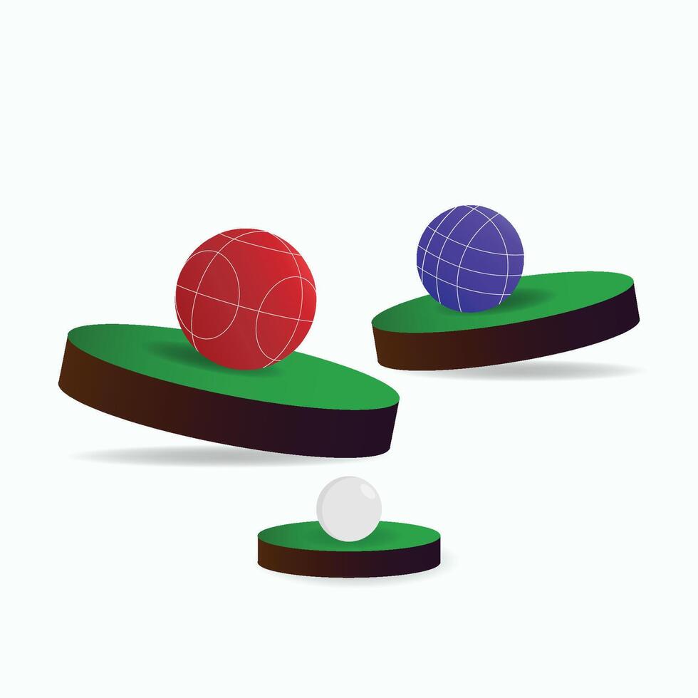 Floating bocce balls on three podiums showing ranking and game results. Clean, modern, and sporty design. vector