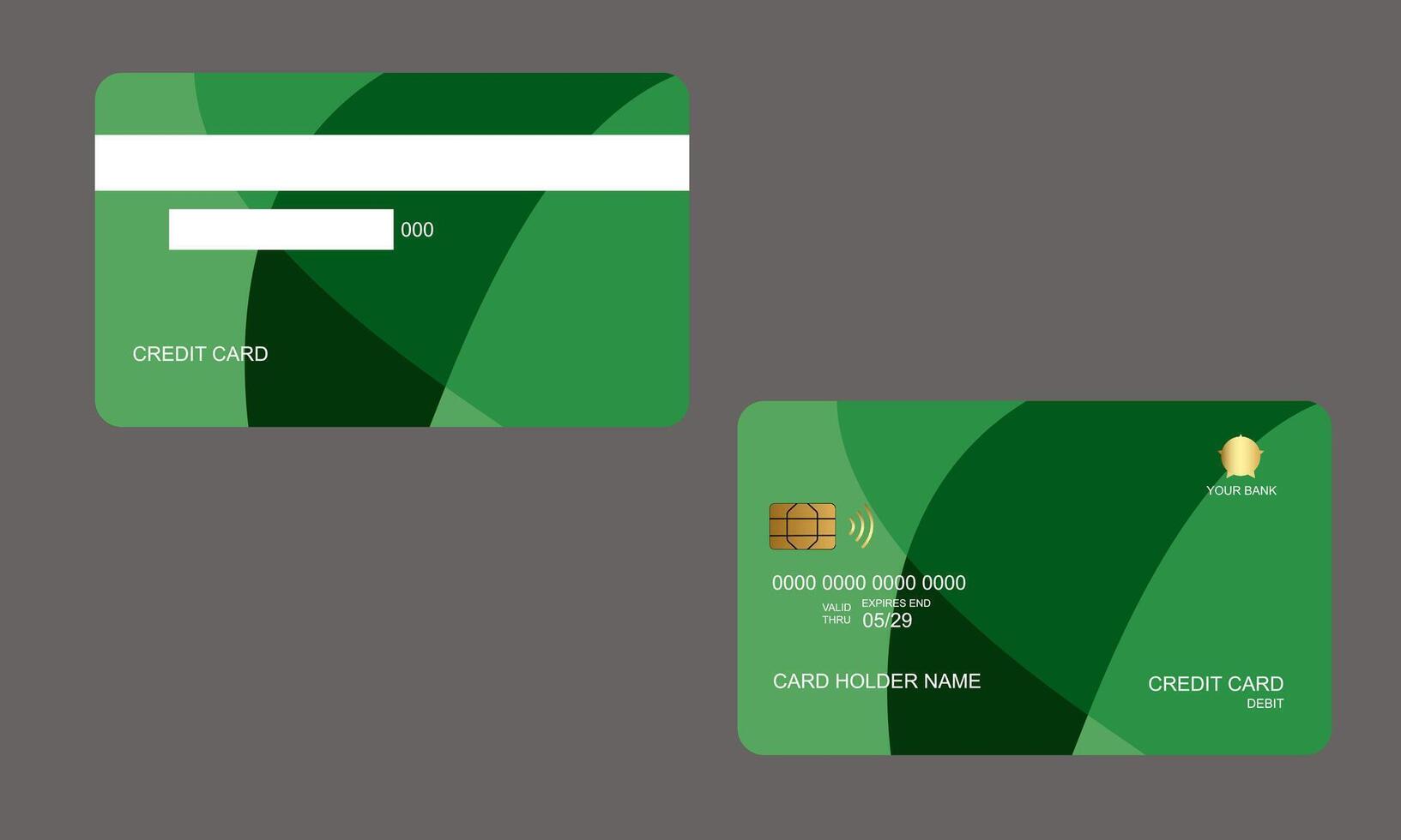 Set of Credit Cards Shapes Dark Green Colors vector