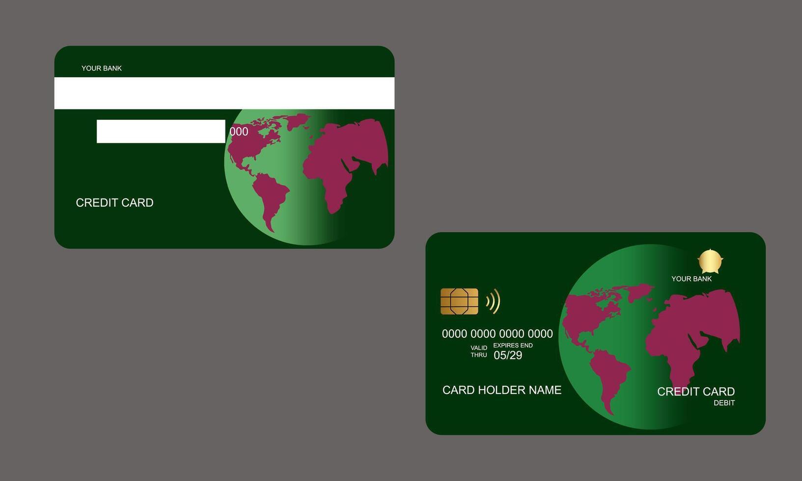 Set of Credit Cards Dark Green Pink Colors vector