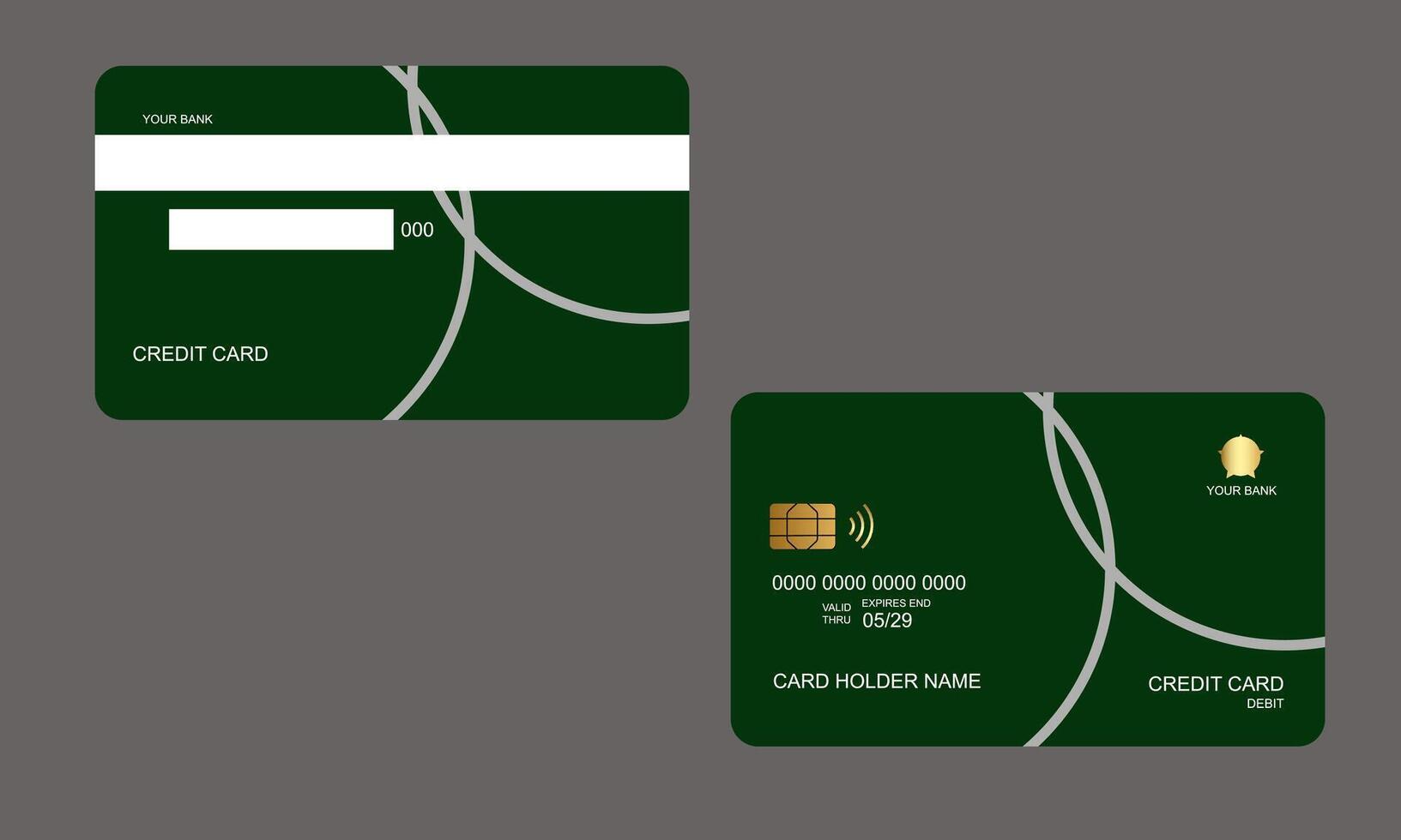 Set of Credit Cards Dark Green White Colors vector