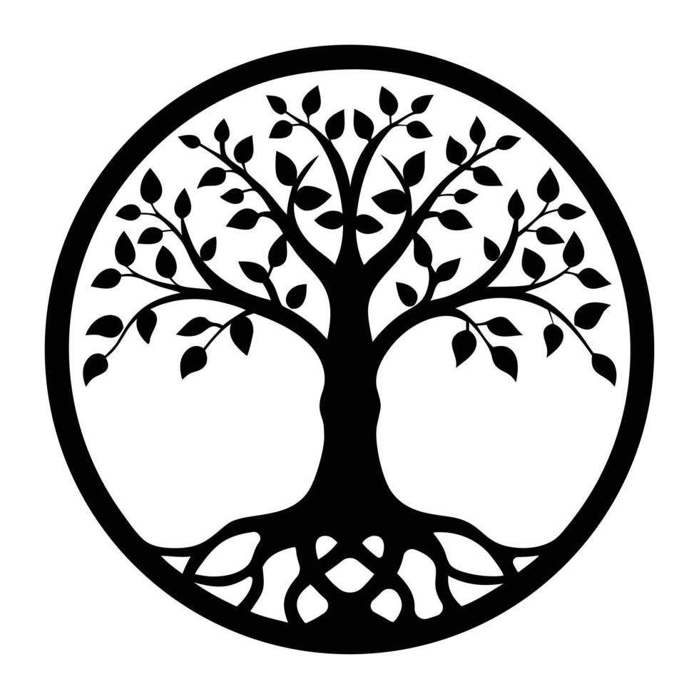 Majestic Tree of Life Symbol Illustration with Intricate Roots and Branches in a Circular Design vector