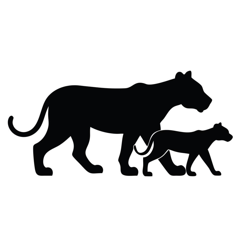 Minimalist Lioness and Cub Silhouette Art vector