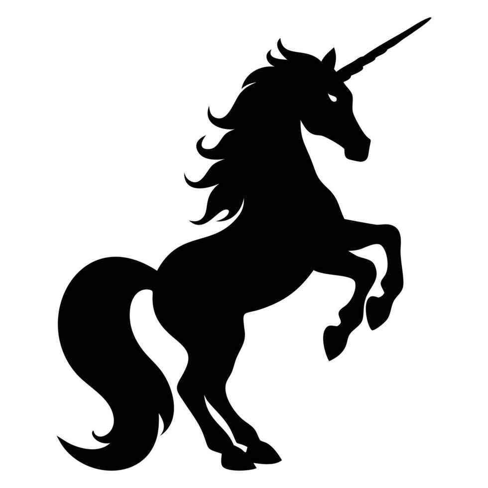 Majestic Unicorn Silhouette Rearing Up on White Background Elegant Fantasy Horse Graphic Design vector