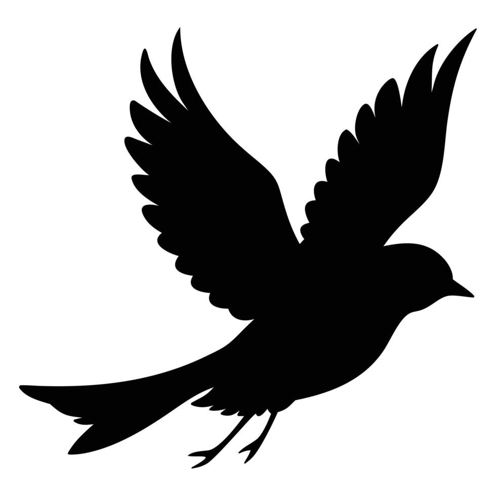 Elegant Black Bird Silhouette Soaring in Flight Against White Background Perfect for Design Projects and Digital Art vector