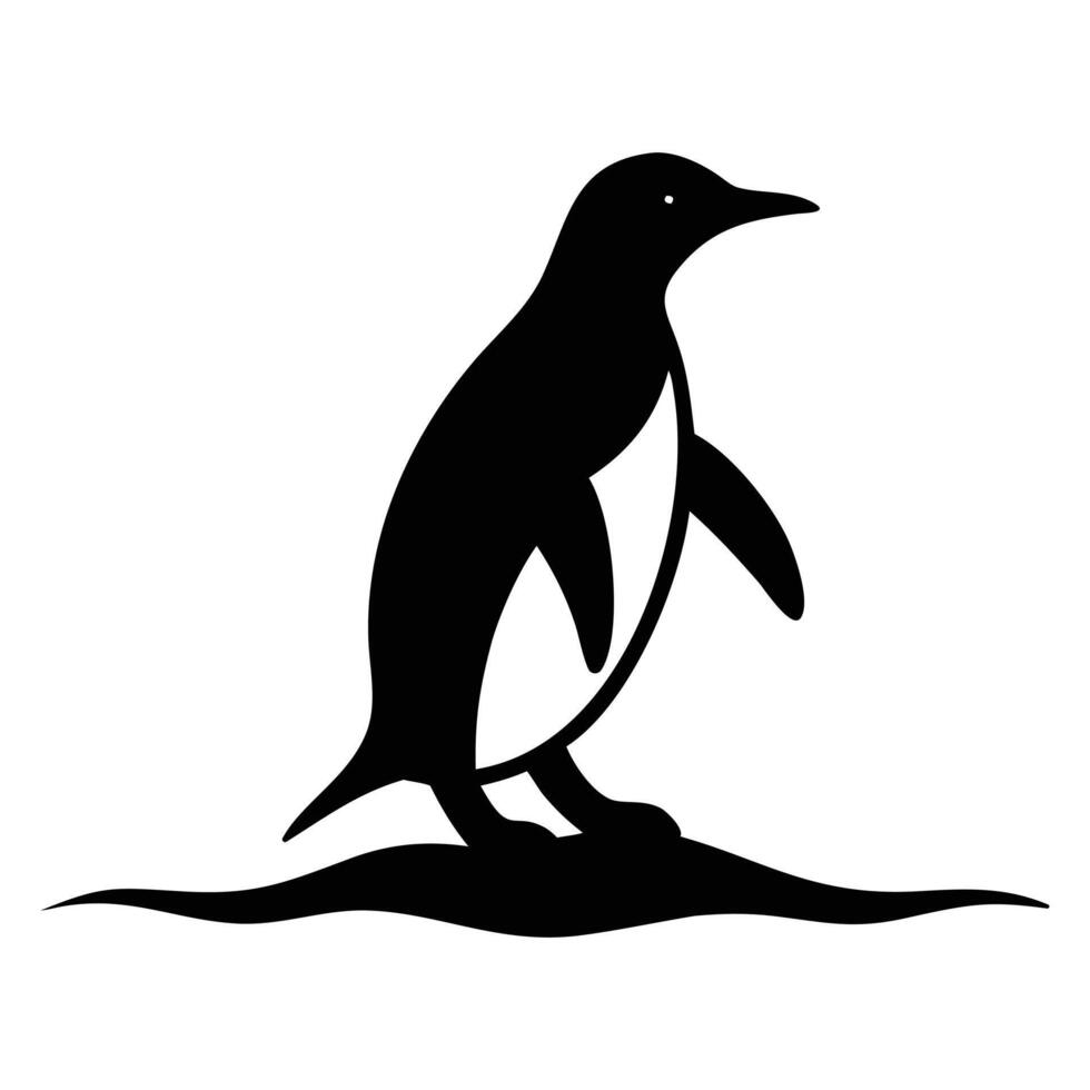 Elegant Black Penguin Silhouette on White Background Arctic Wildlife Bird Animal Design vector