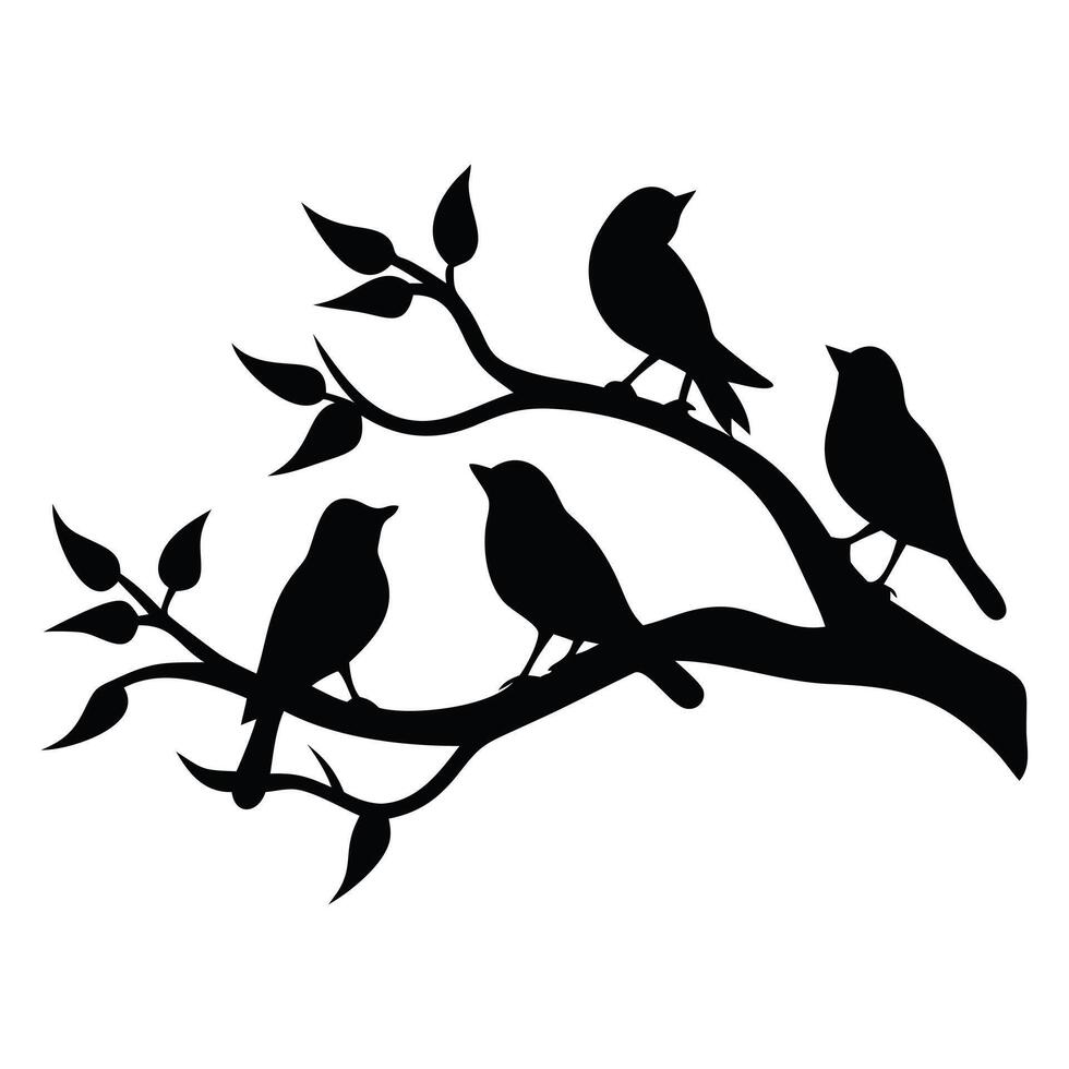 Birds on Branch Silhouette Art vector