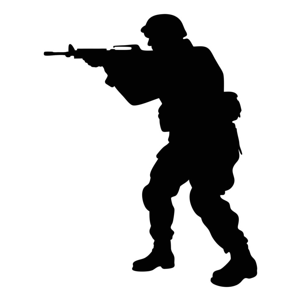 Soldier Silhouette Aiming Rifle Military Combat Action Graphic Design Element vector