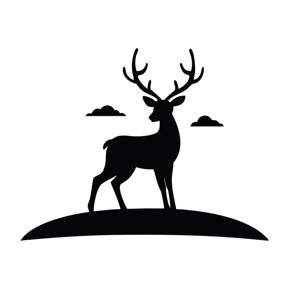 deer silhouette on hill with clouds and sky vector