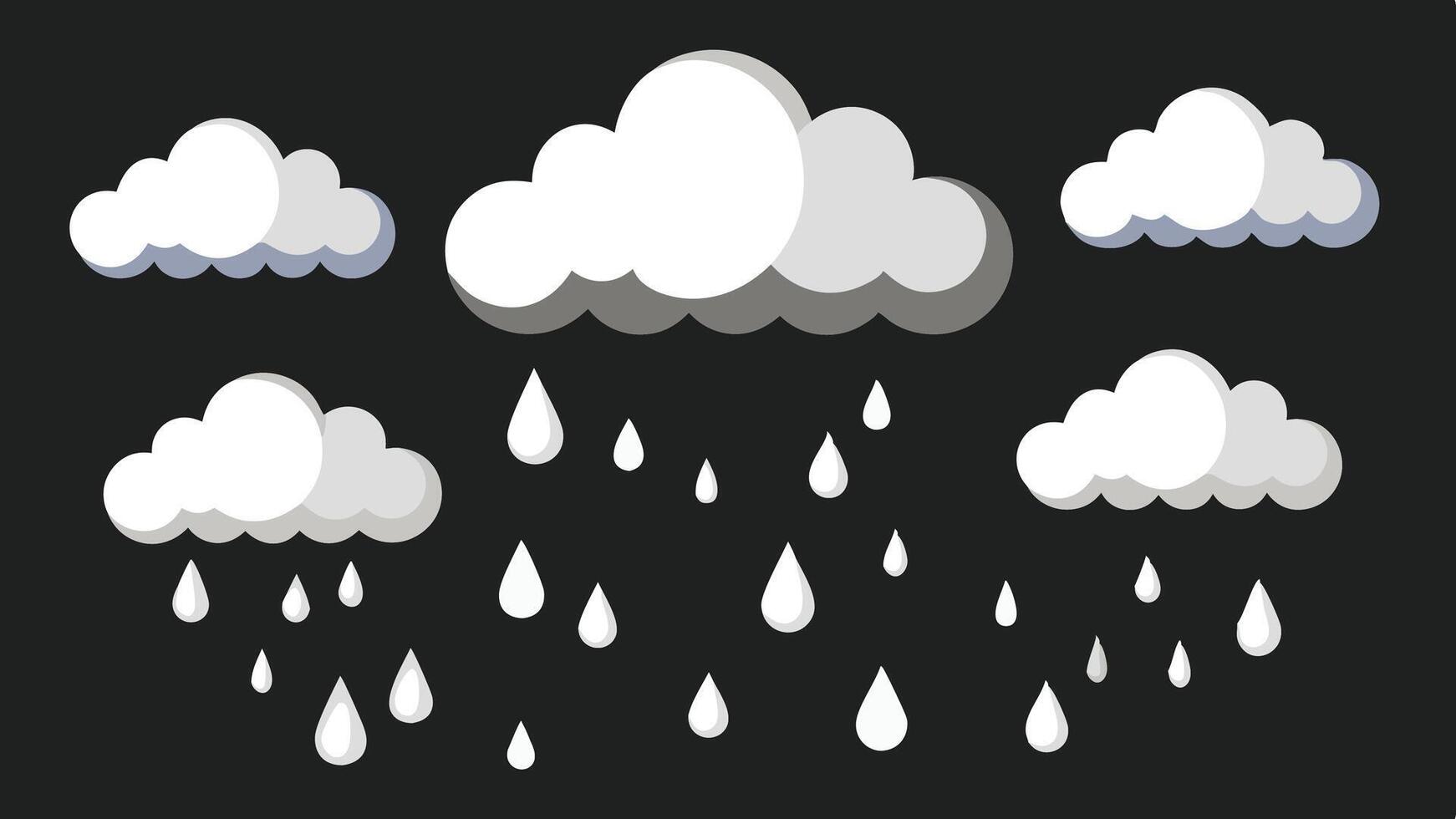 White clouds, rain, illustration with black background vector