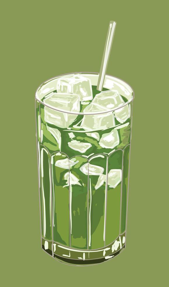 Iced Matcha Latte Aesthetic Illustration vector