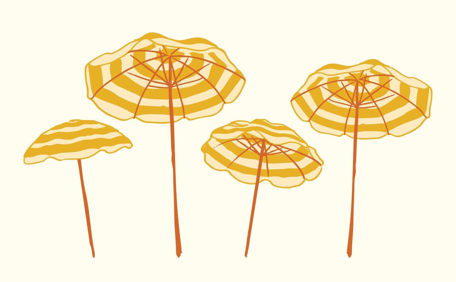 Vintage Yellow Beach Umbrella Illustration Set vector