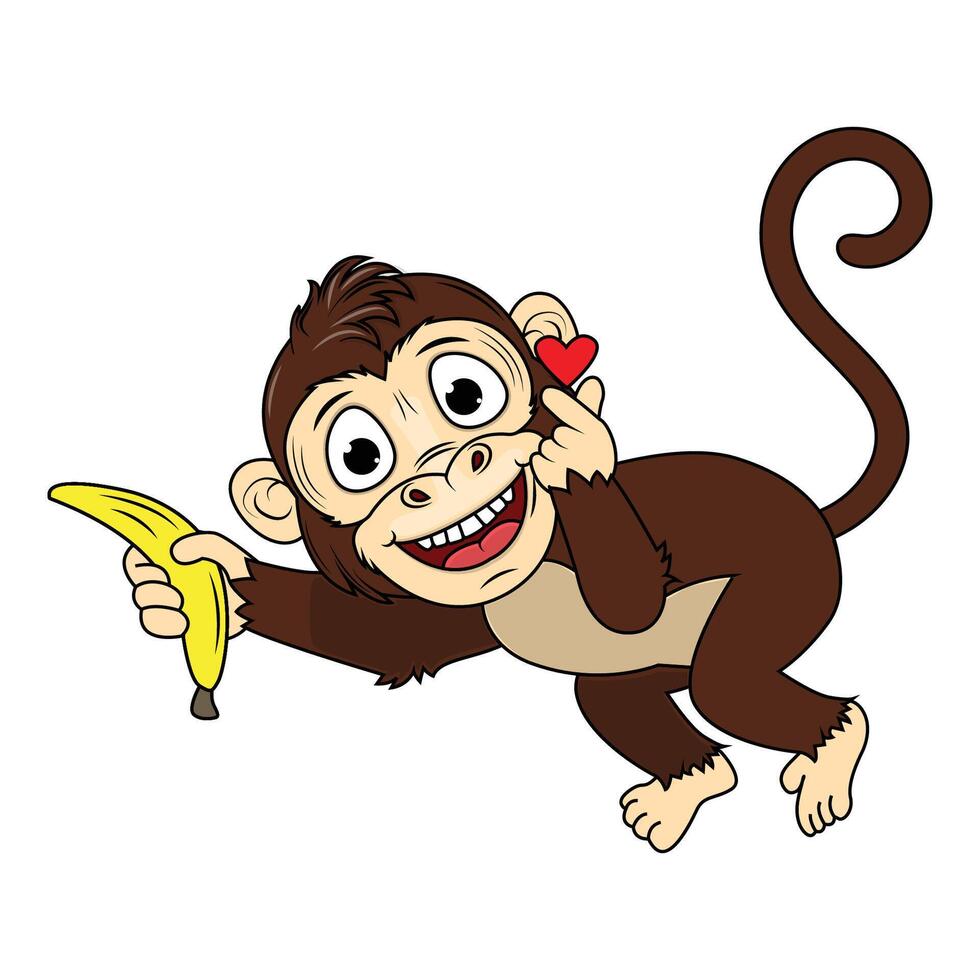 Cartoon Illustration of a Monkey and banana vector