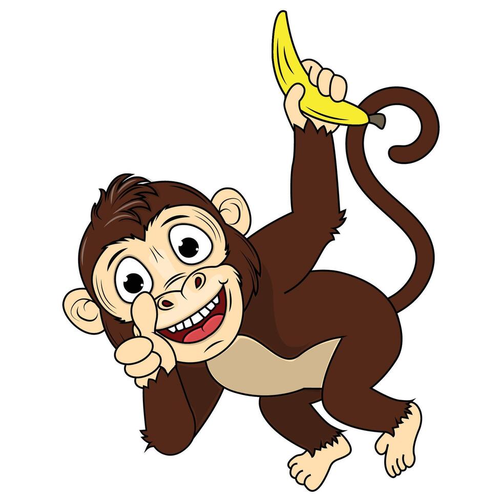 Cartoon Illustration of a funny Monkey and banana vector