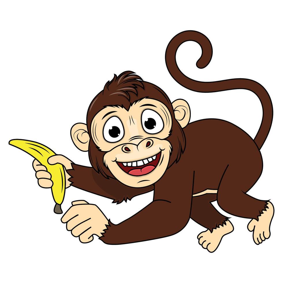 Funny of Monkey Animal Cartoon and banana vector
