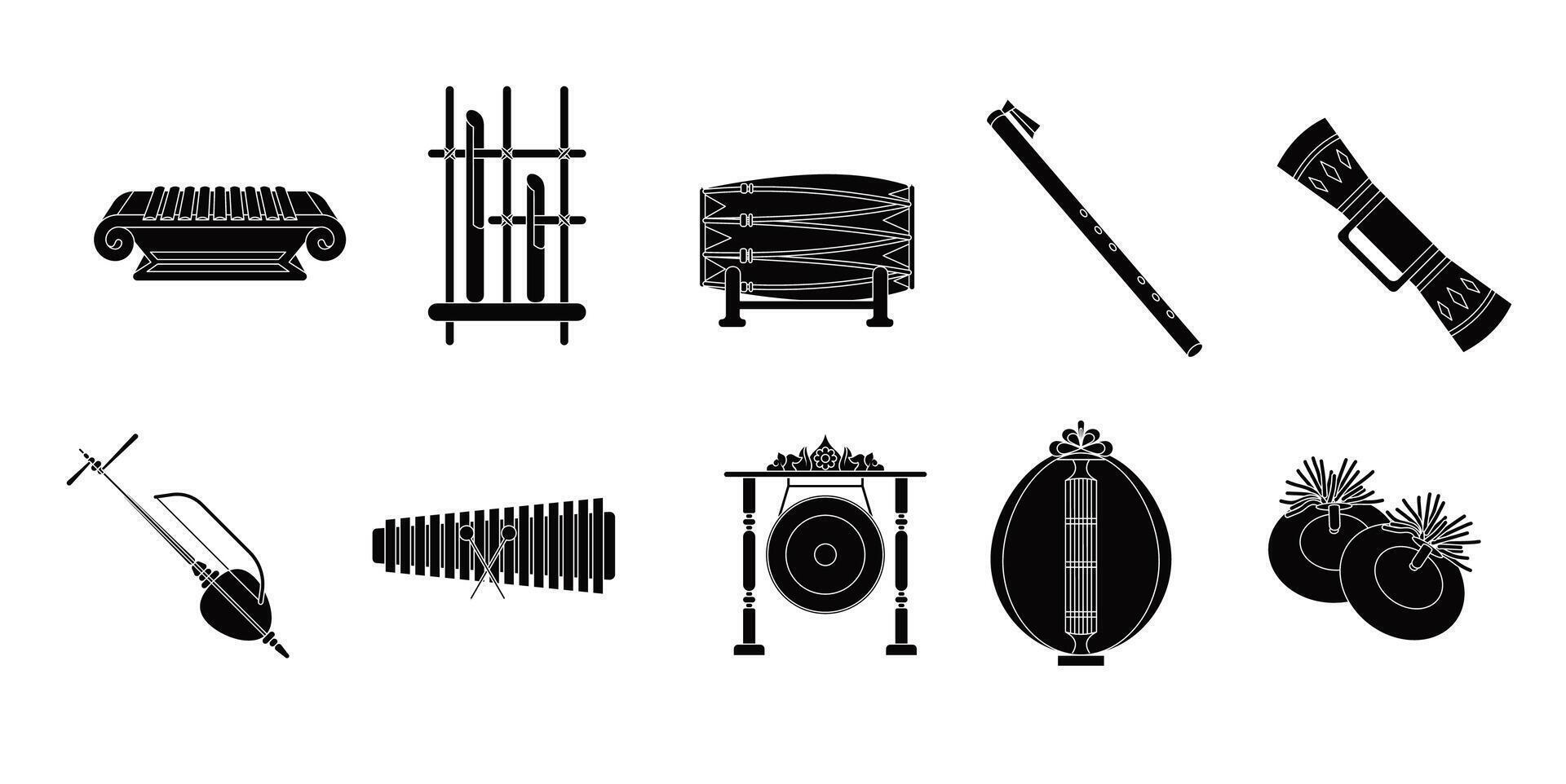 Indonesian music instruments silhouette set illustration vector