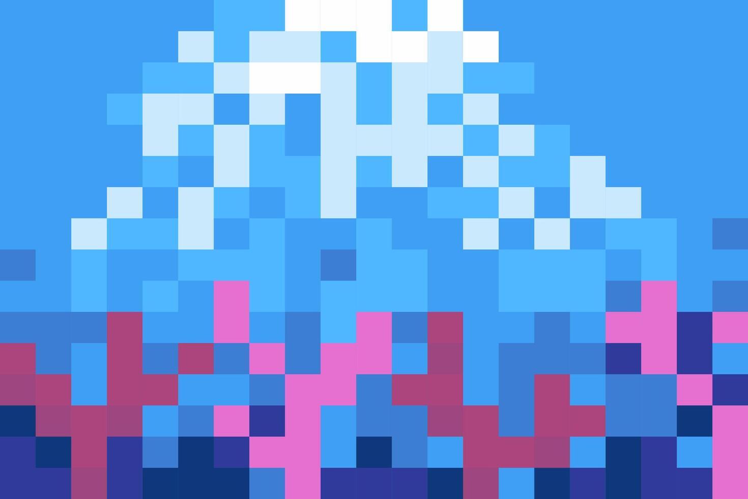 pixel art seascape underwater - rays of light squash the thickness of water and corals. illustration from square blocks for conceptual pixel game vector