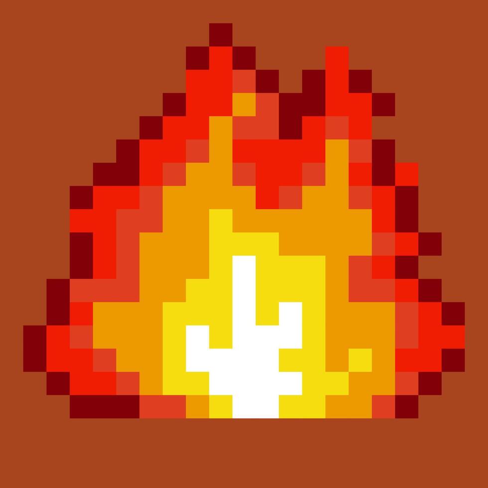 pixel fire close up. burning fire scene for pixel art concept game, fire flames in primitive square blocks vector