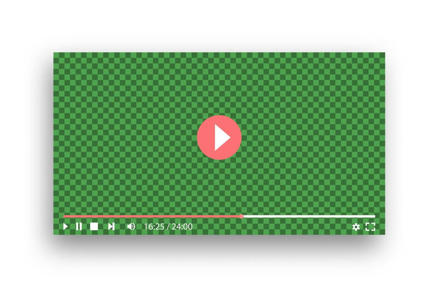 player template in red green colors. play, forward, pause, fullscreen, stop, volume, time, settings vector