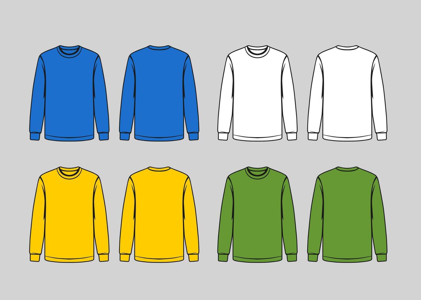 FRONT AND BACK LONG SLEEVE COLORFUL T SHIRT TEMPLATE vector