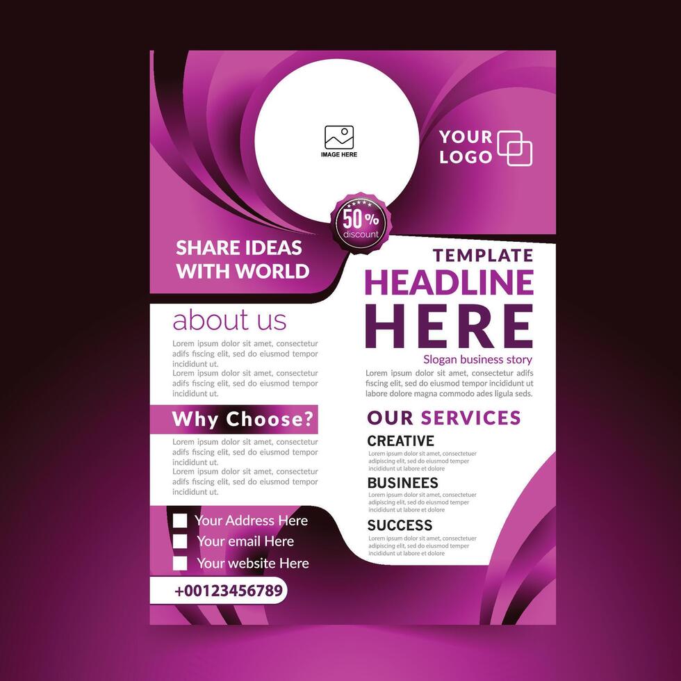 Pink abstract business flyer template vector
