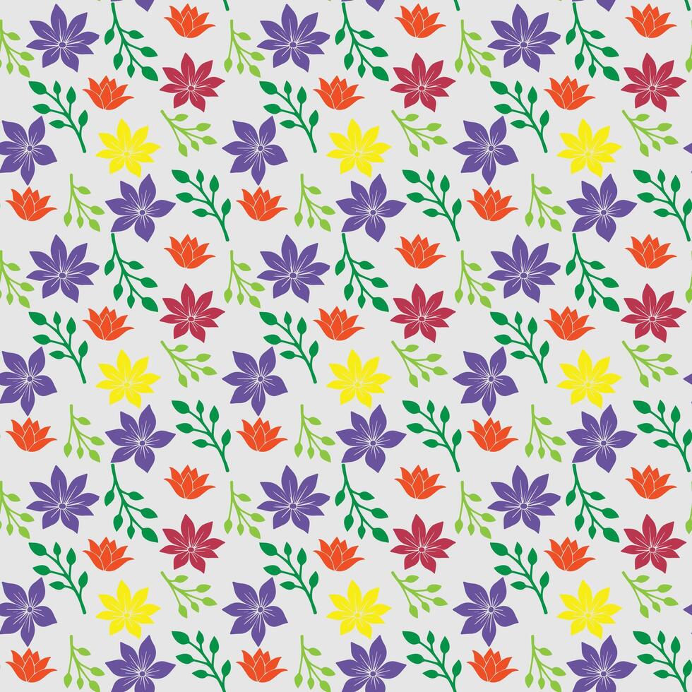 Seamless Colorful Floral Pattern with Leaves and flower. vector