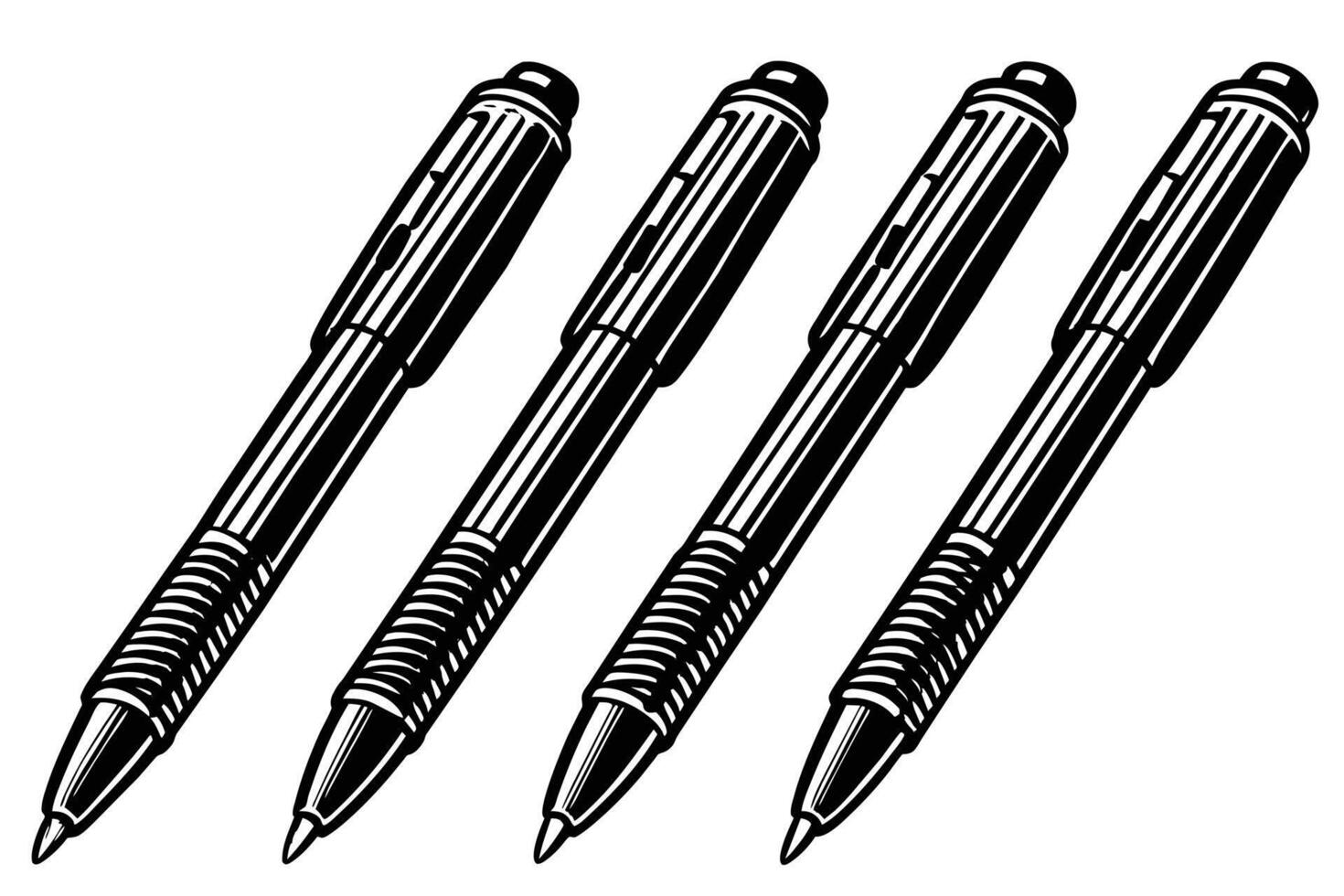 Four Black Ballpoint Pens in a Row vector