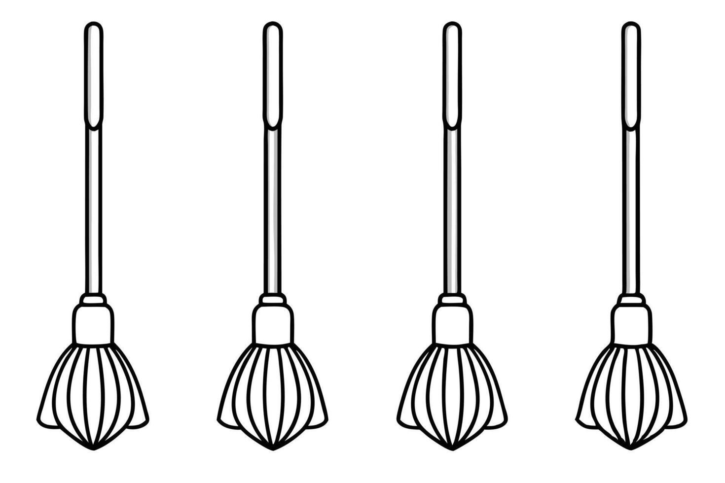 Simple Line Art of Four Different Brooms vector