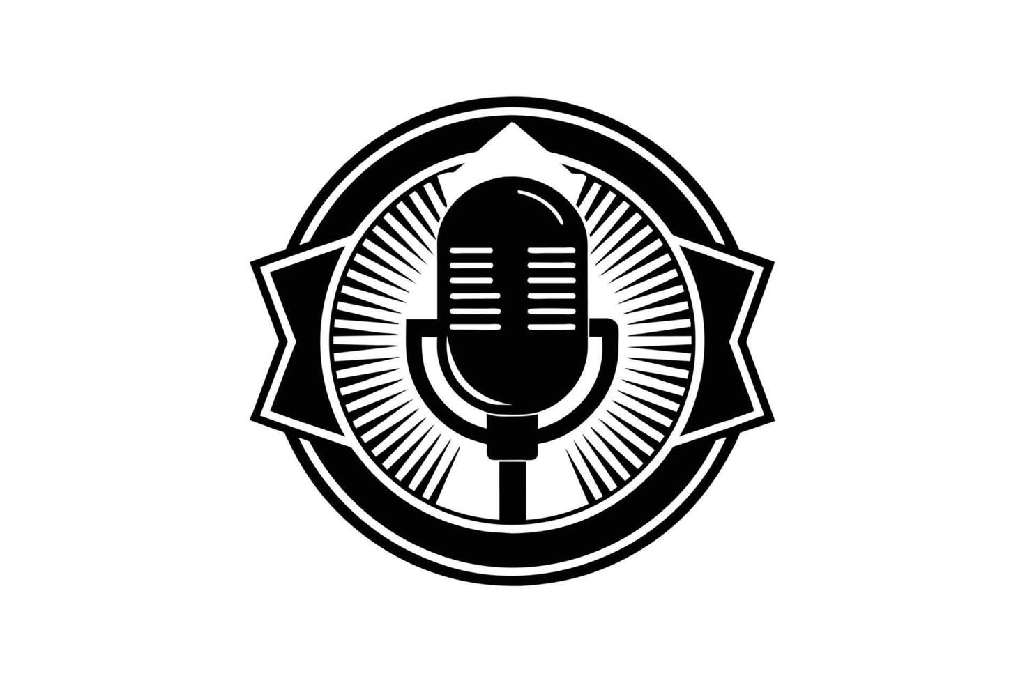 Stylish Black and White Microphone Logo Design vector
