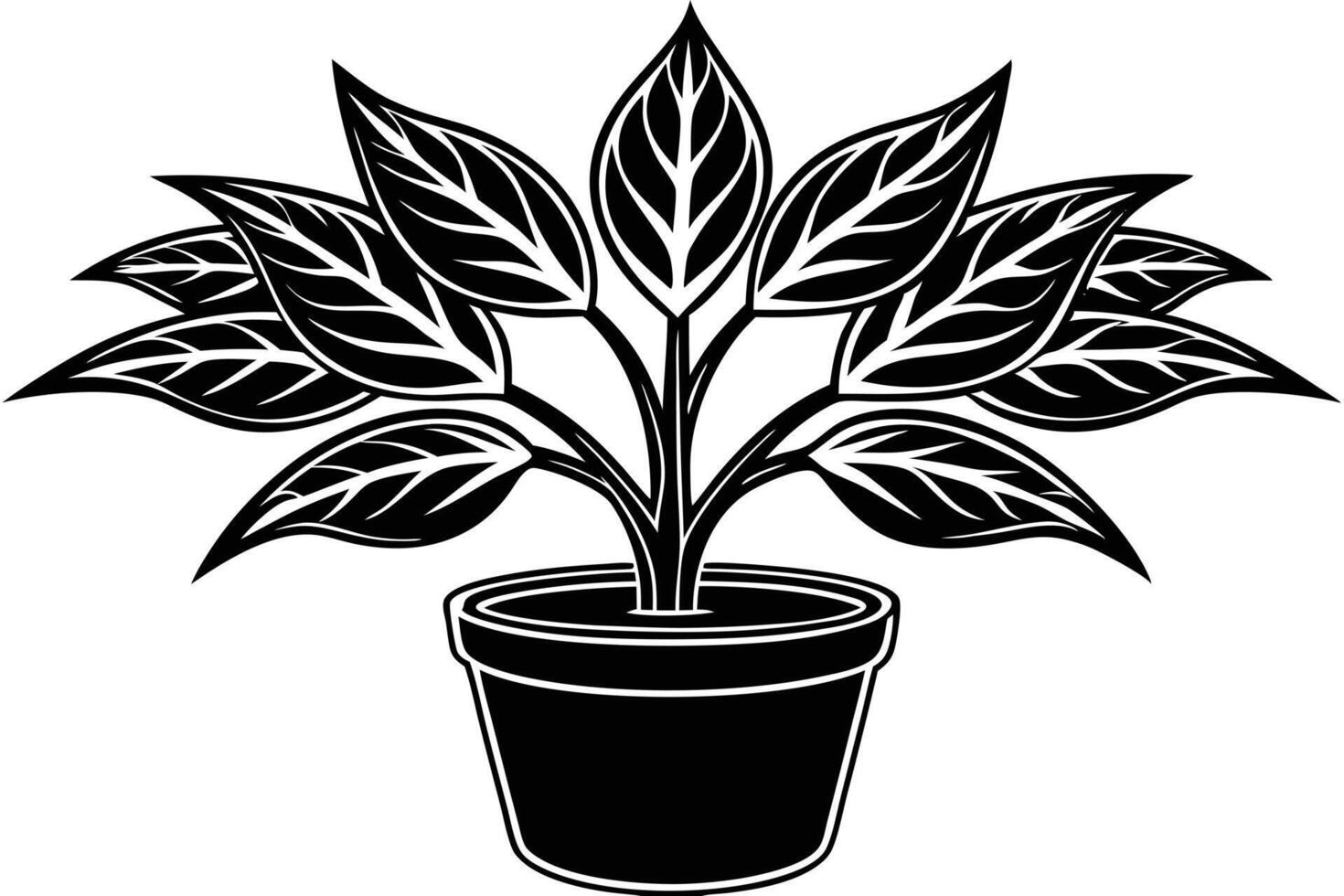 Black and White Houseplant in a Pot vector