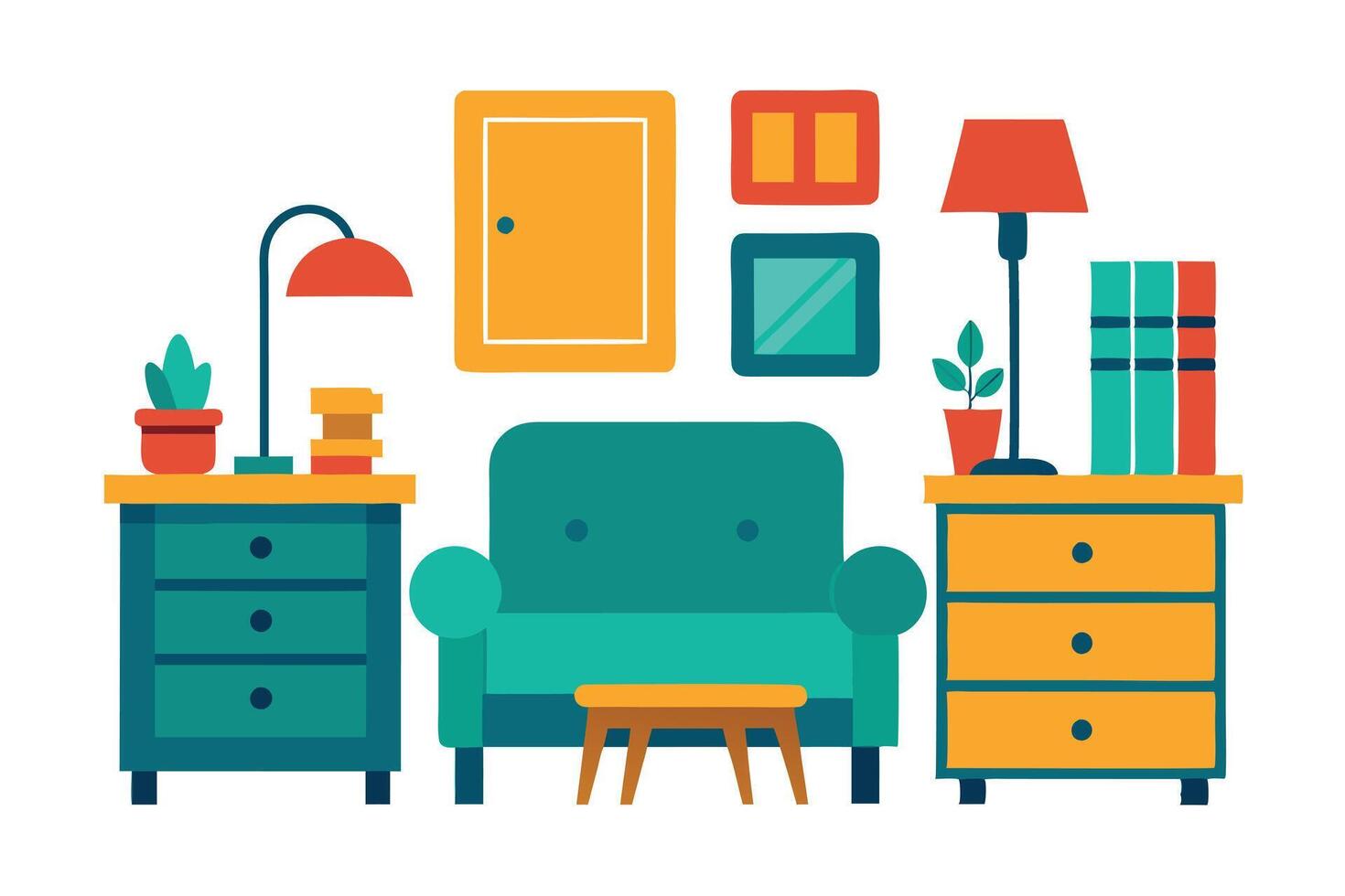 Cozy Living Room Scene with Flat Design Style vector