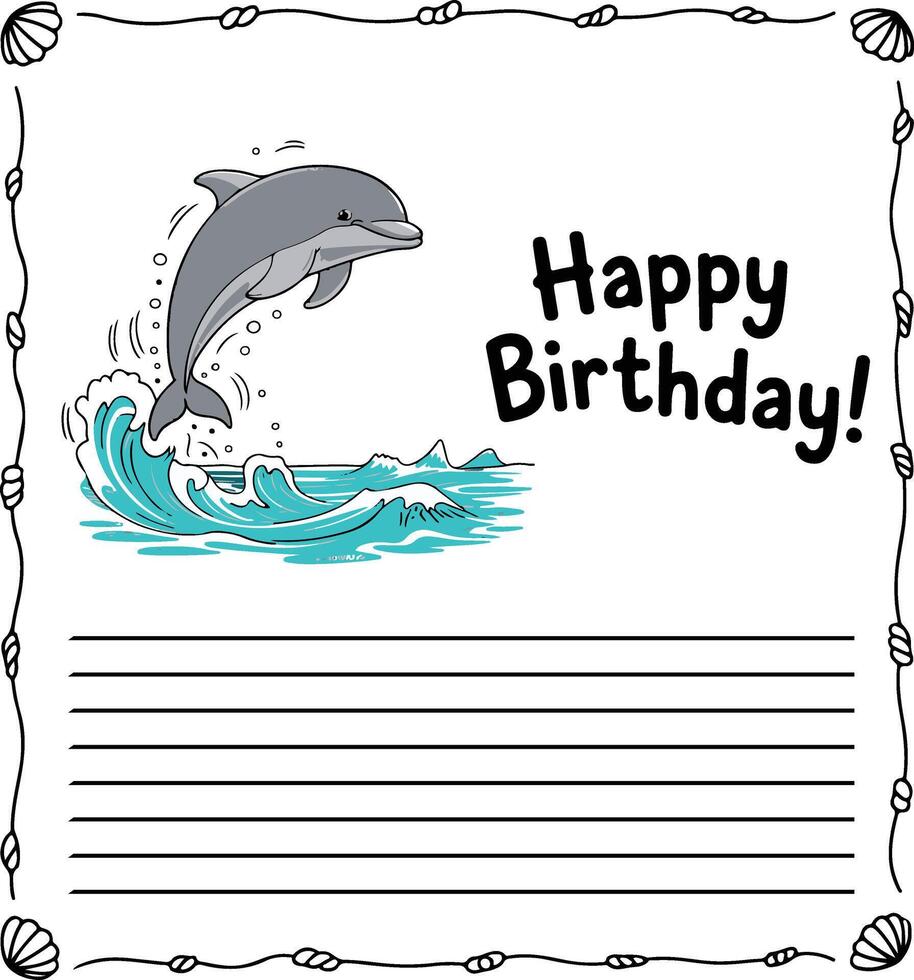 Happy Birthday Dolphin Jumping Ocean Wave Card vector