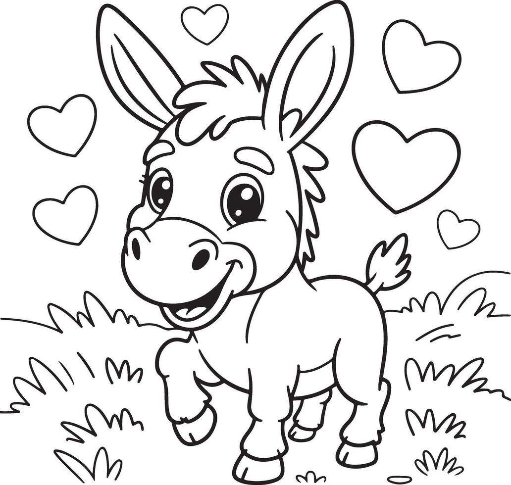 a Cartoon Donkey Coloring Page vector