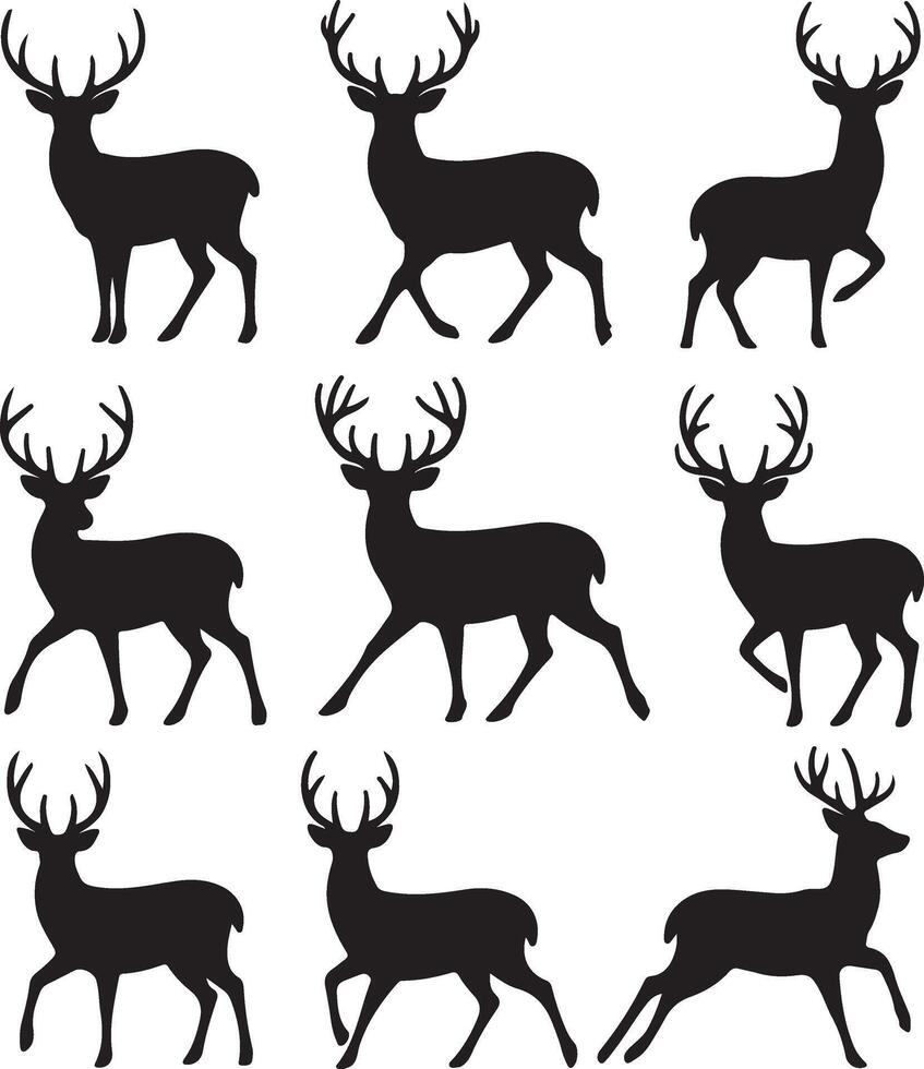 Black Silhouettes of Deer in Various Poses vector