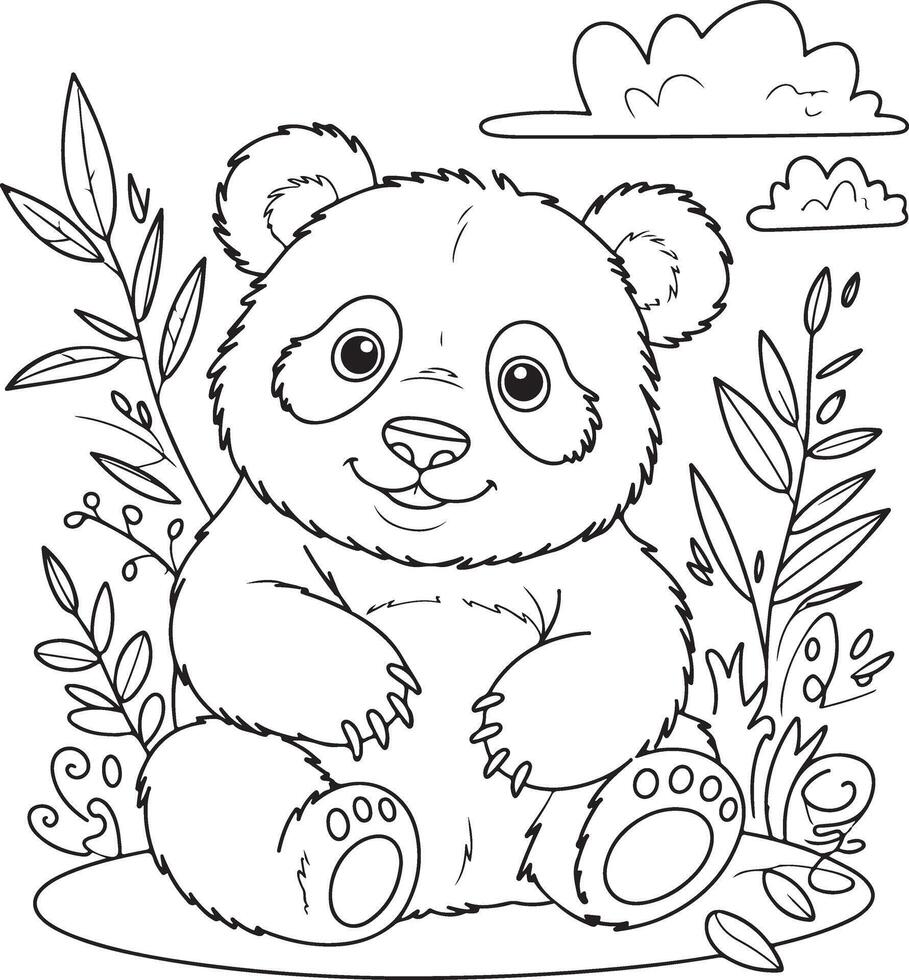 Adorable Panda Bear Coloring Page for Kids vector