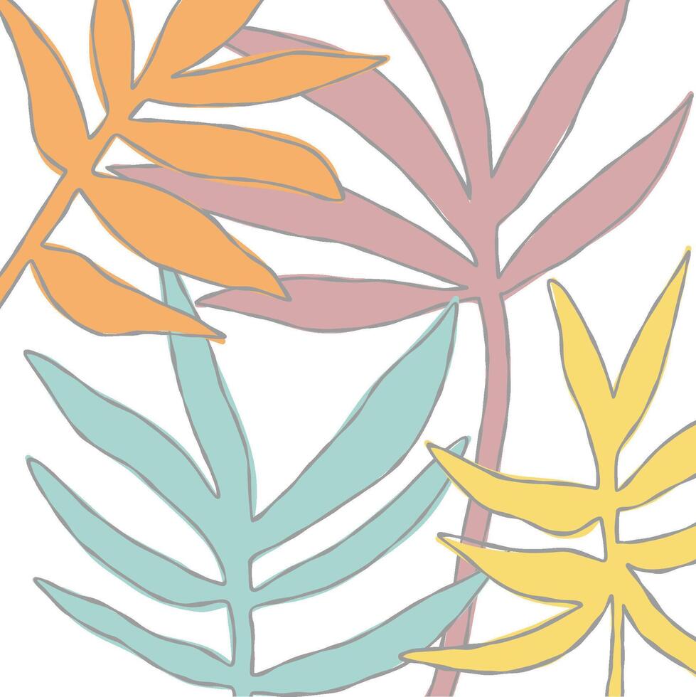 Creative concept of summer time cards set with abstract leaves plants with outline. Modern art minimalist style design templates for celebration, ads, branding, banner, cover, label, poster, print. vector