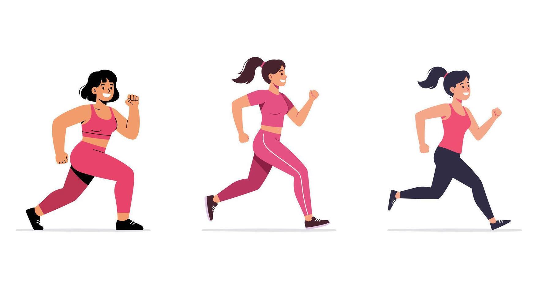 Women jogging and running in sportswear for fitness training and health Set vector