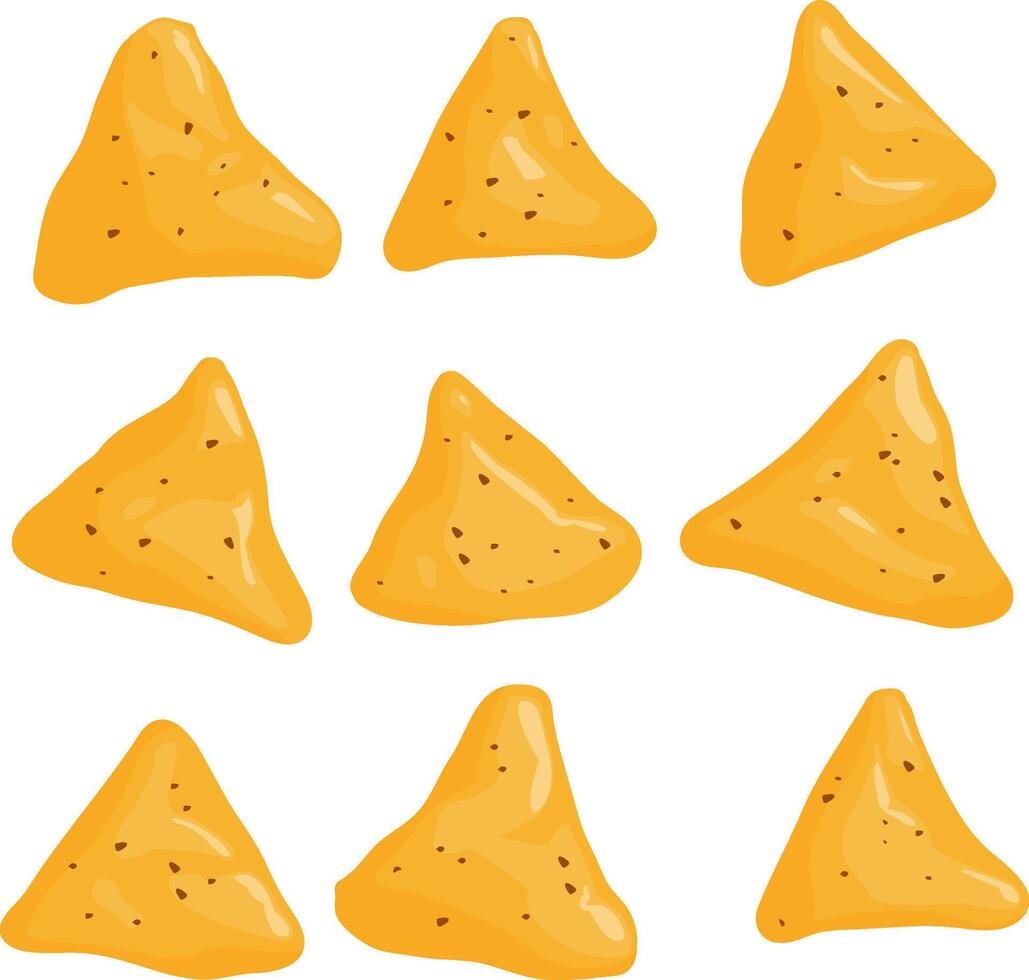 Crispy Mexican nachos chips. Tortilla chips snack on white background. vector