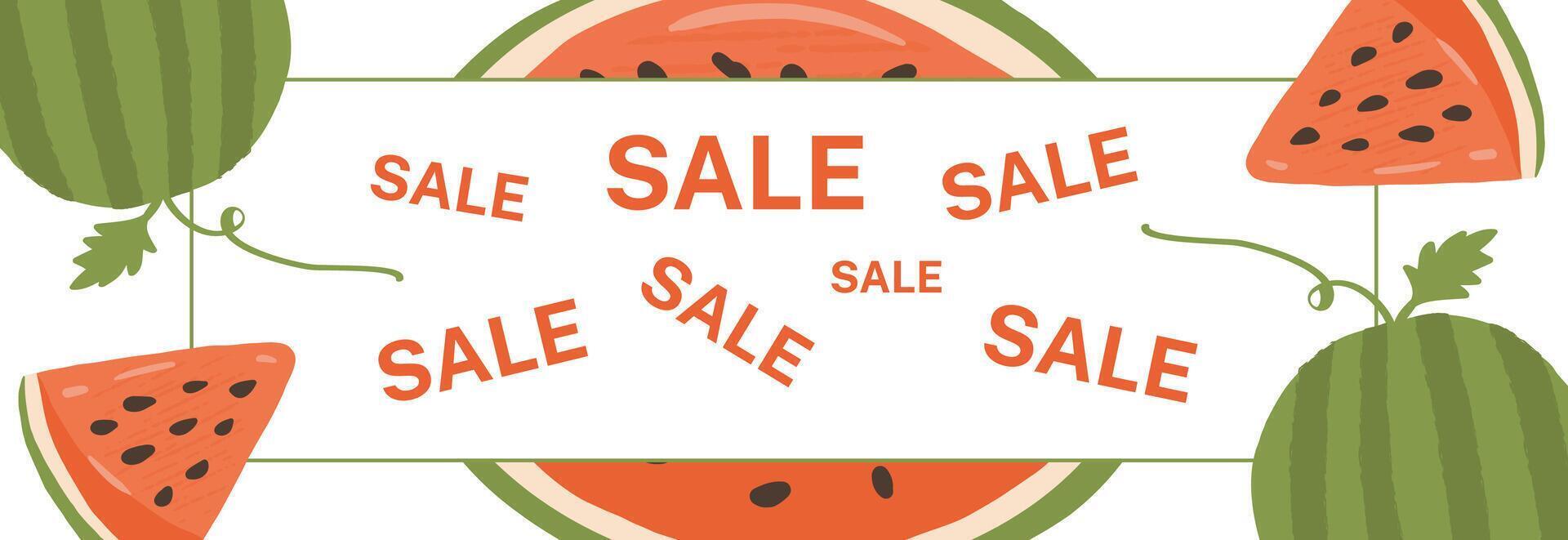 Summer sale banner design with watermelons and a place for text, juicy background. Promotional coupon, promotions, price tags, promotional newsletter vector