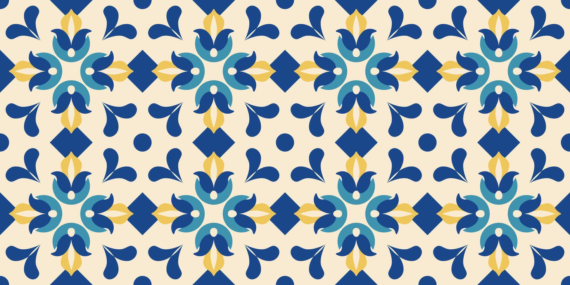 Arabic geometric seamless background. Mediterranean ornate tiles. Italian, Portugal, Mexican, Moroccan floral endless pattern. Ethnic folk border design. Turkish, Spanish, Damask backgroound. . vector
