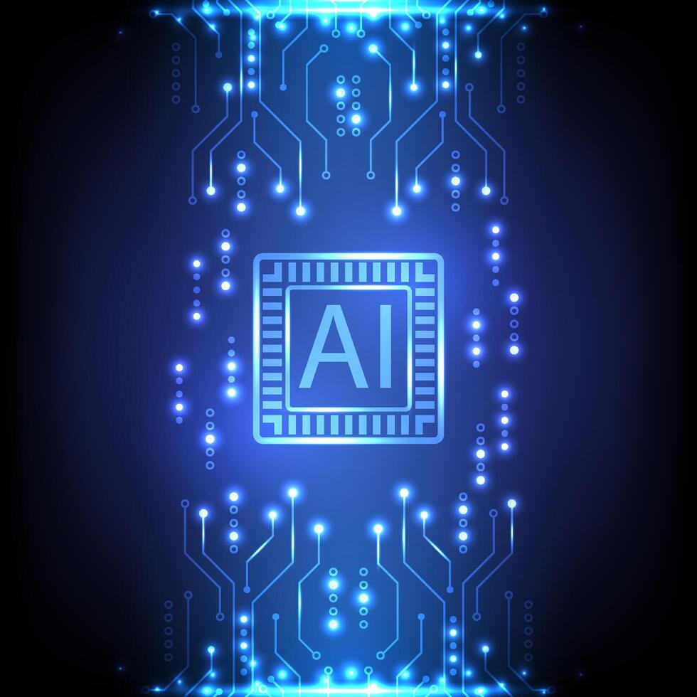 AI circuit board background. Artificial intelligence futuristic technology data concept. Design for motherboard cyberpunk background. vector